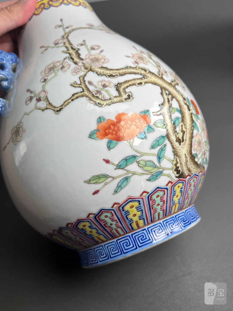 民国  粉彩梅花花卉图螭耳尊（一对） - 图20